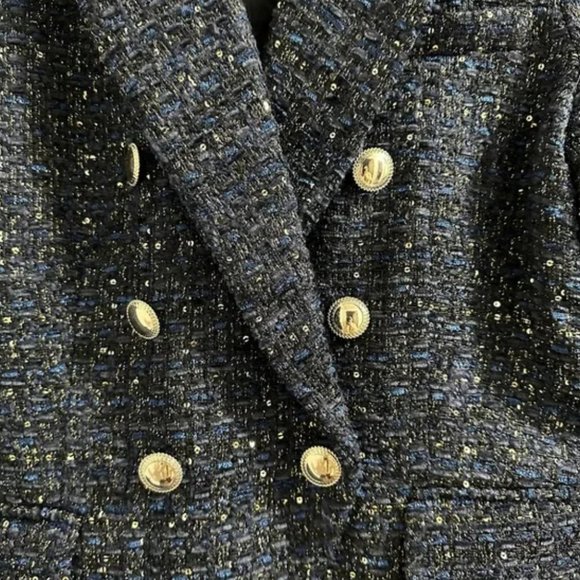 House of Harlow 1960 blue metallic tweed blazer - Picture 2 of 5